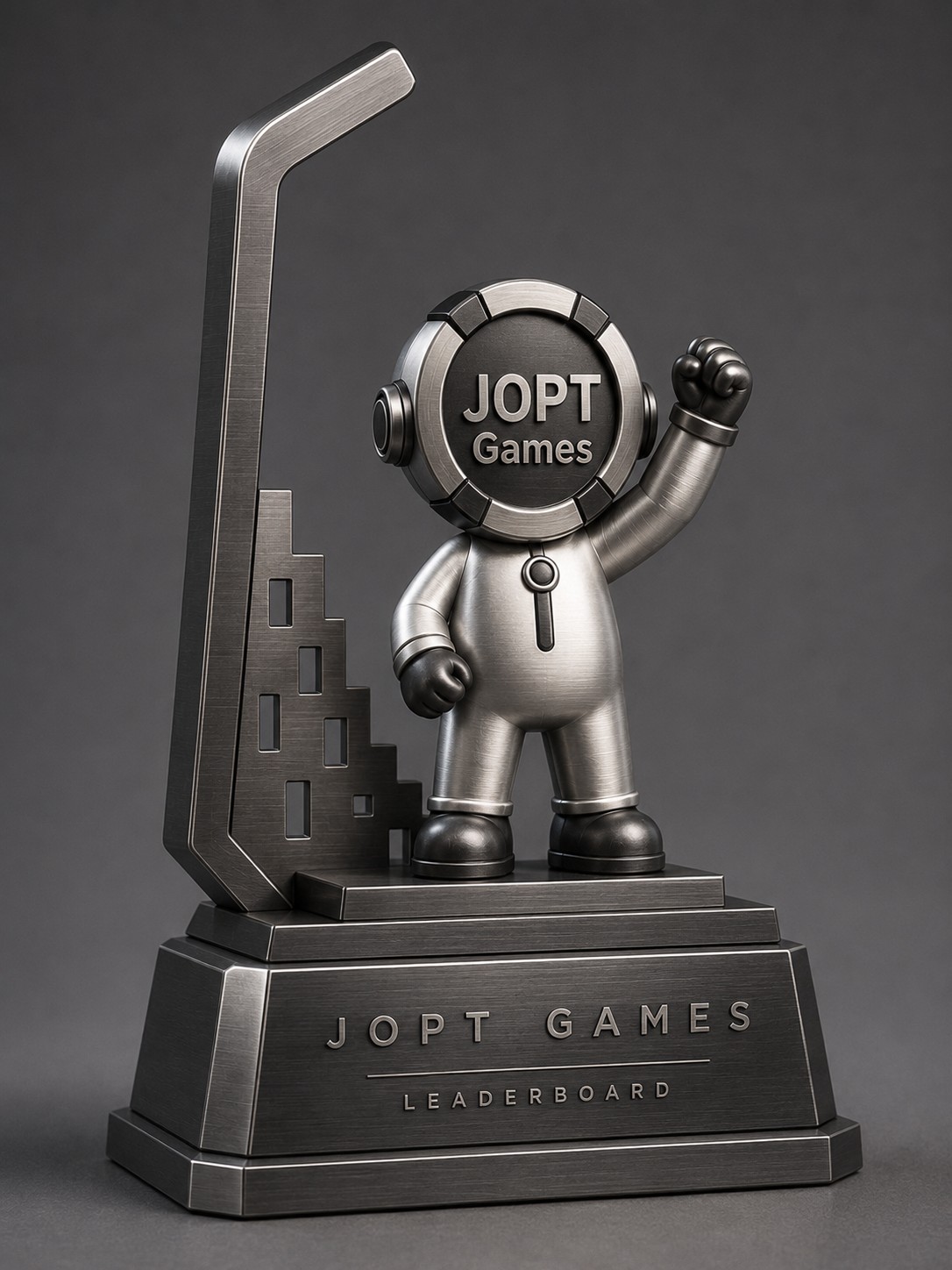 JGくんをかたどったJOPT Gamesリーダーボードの記念トロフィー