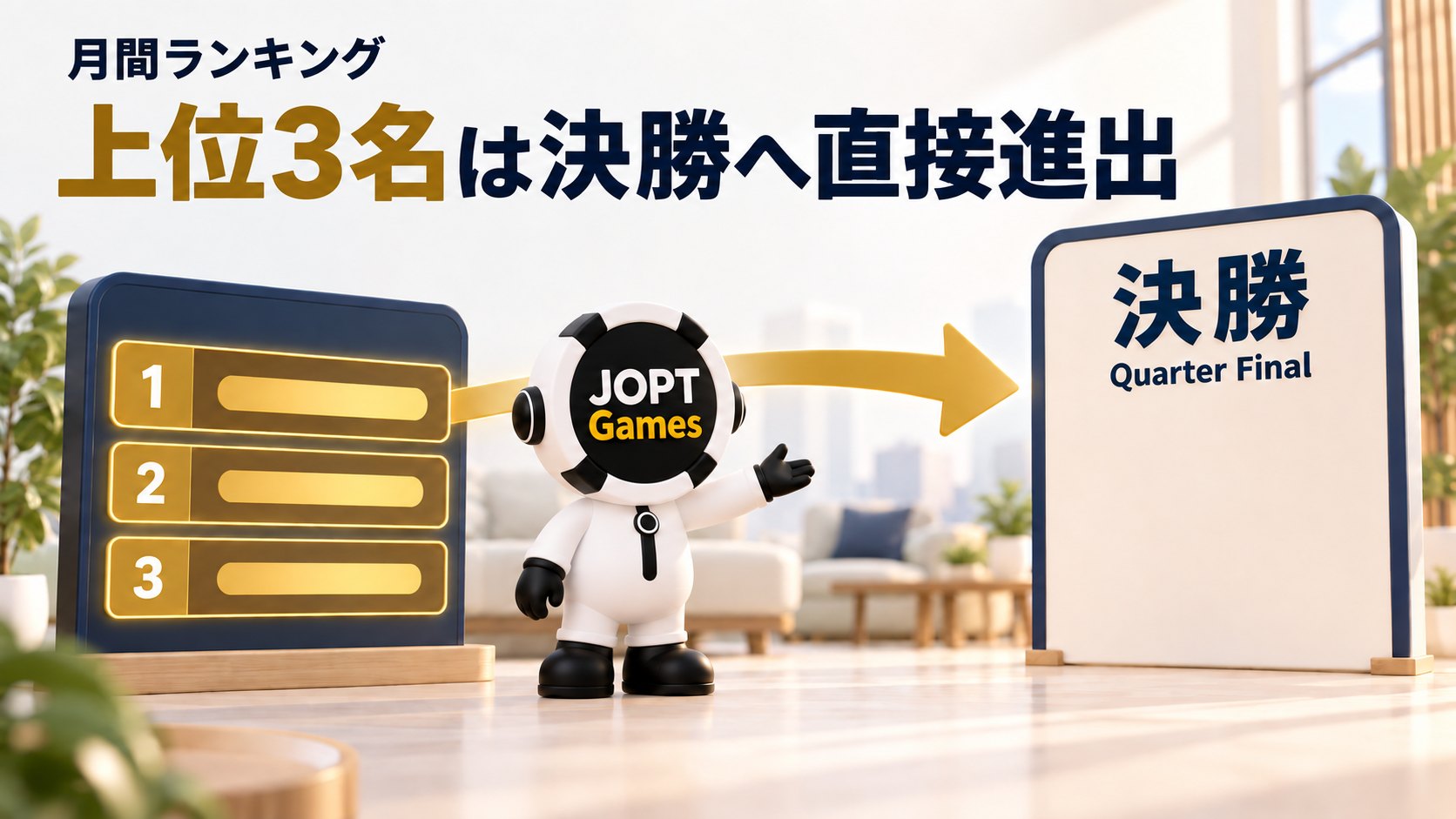 月間ランキング上位3名はQuarter Finalへ直接進出することを示す図