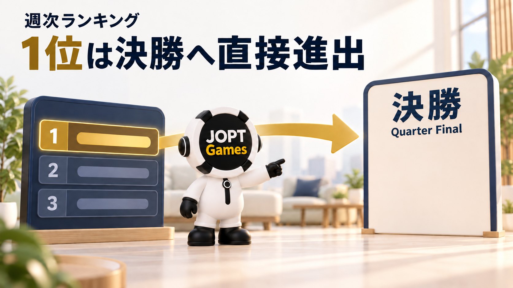 週次ランキング1位はQuarter Finalへ直接進出することを示す図
